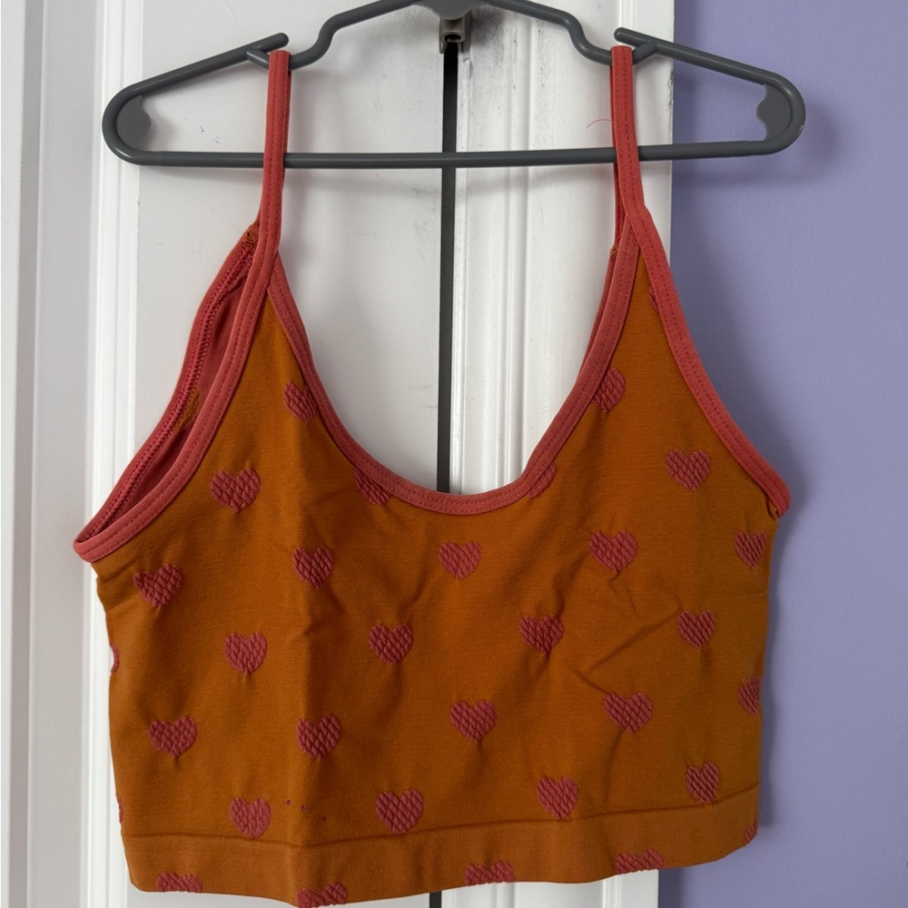 Urban Outfitters Rust Orange & Rose Heart Crop Tank